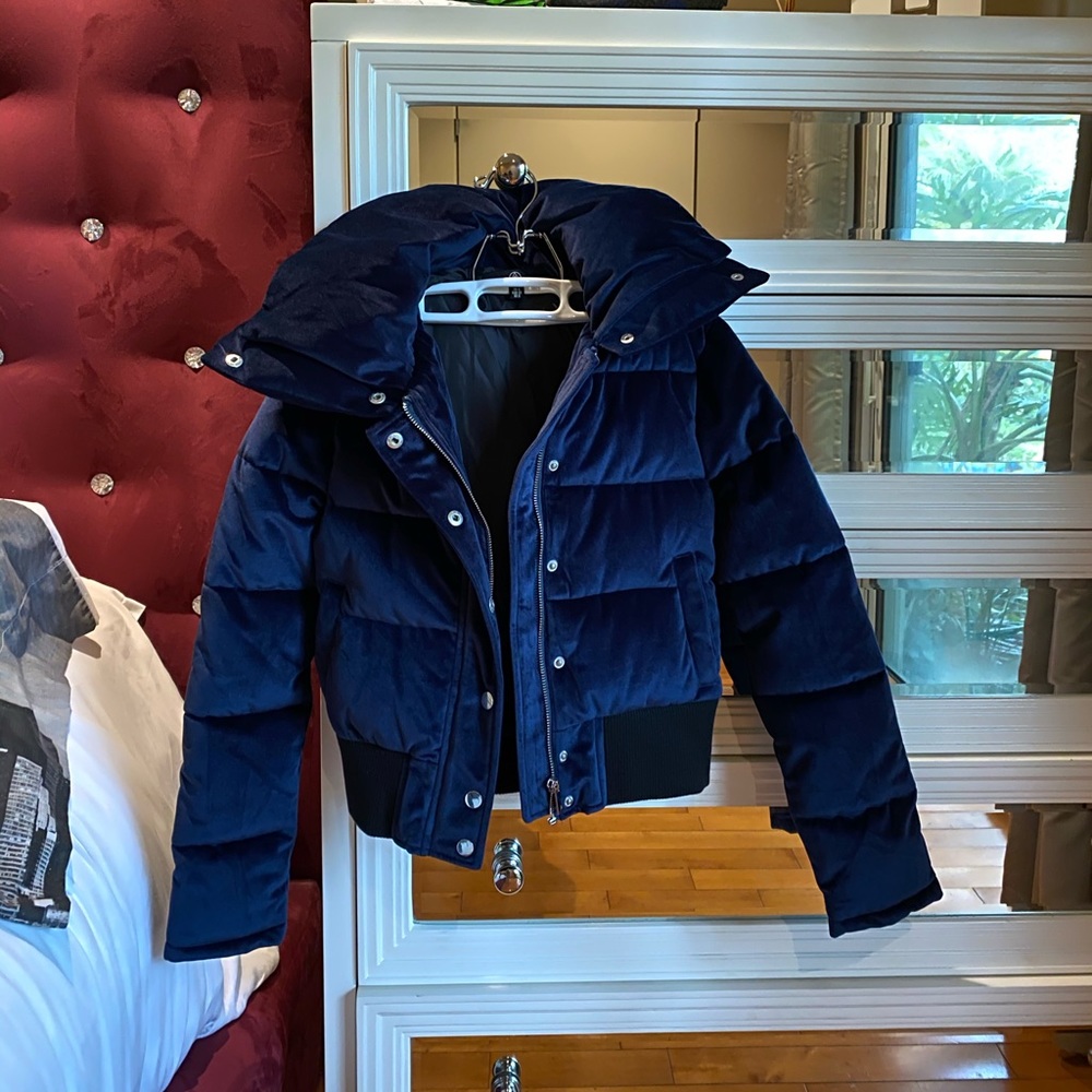 blue velvet puffer